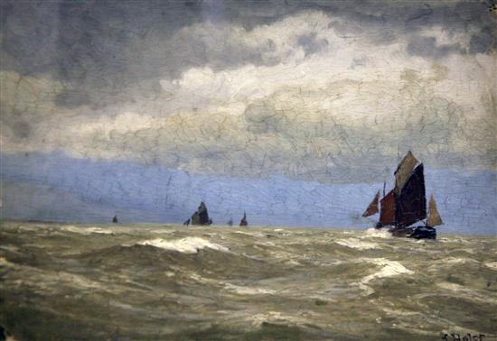 Lauritz Bernard Holst (1848-1934) Stormy day, North Sea, 12 x 16in.; unstretched